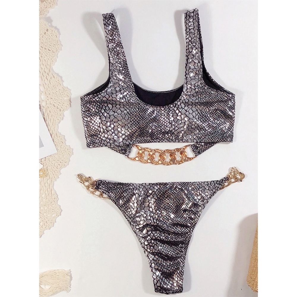Zaful New! Silver Snakeprint Bikini Swimsuit Set - Picture 2 of 8